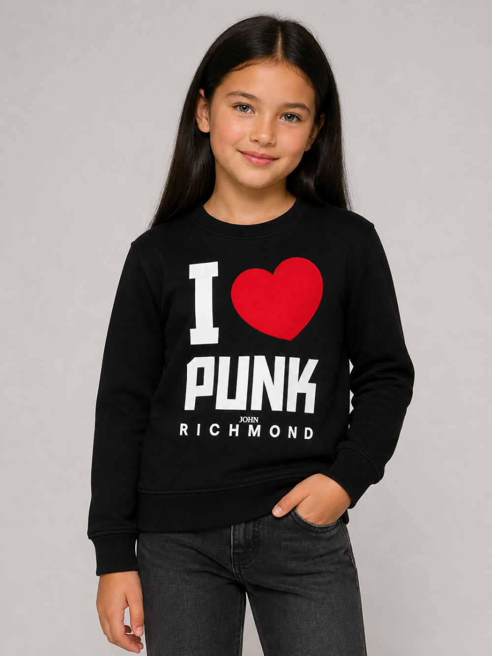 Felpa per bambina John Richmond Kids nera con stampa grafica RGA26149FE BLACK JOHN RICHMOND KIDS 