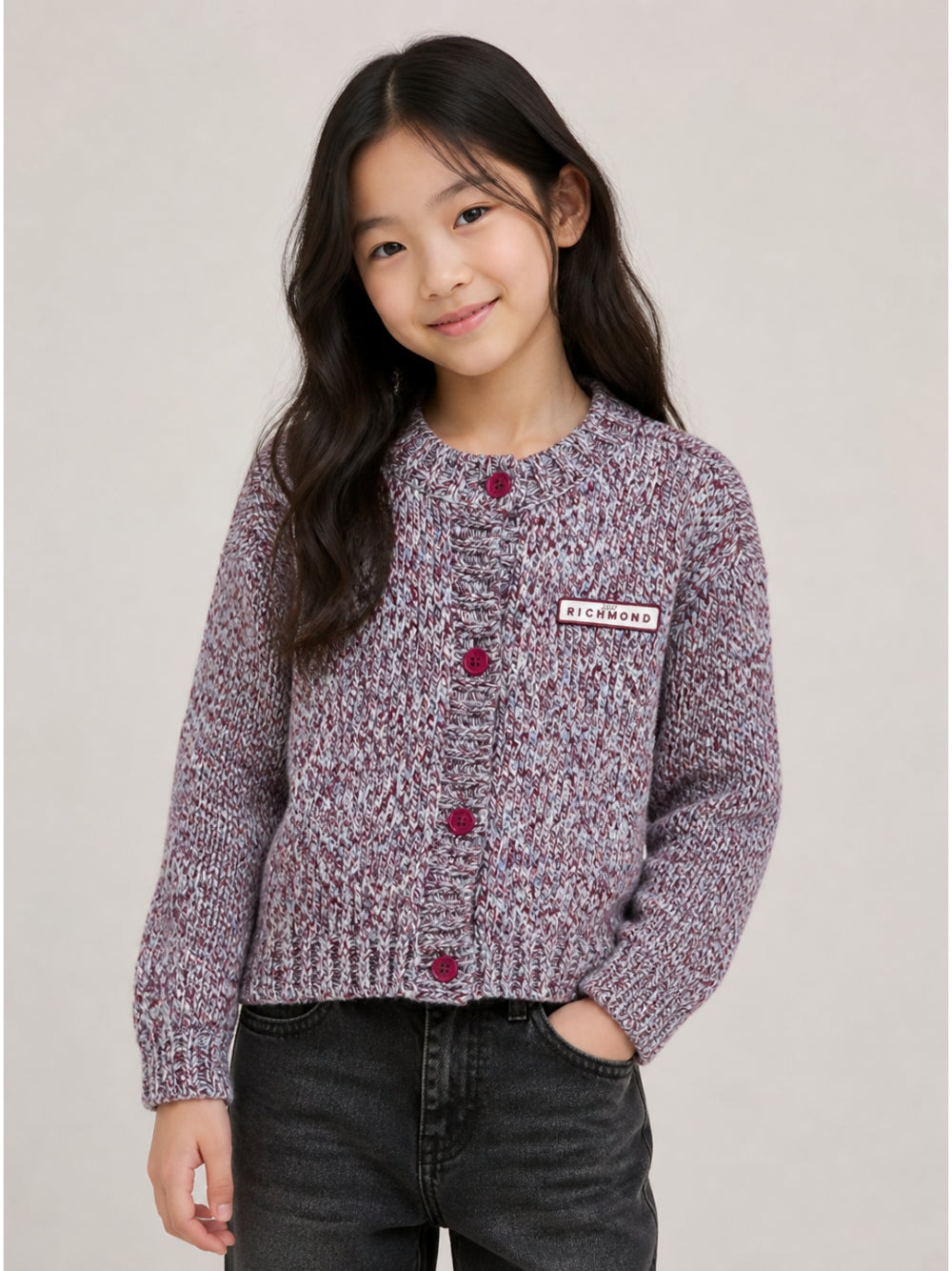 Cardigan per bambina John Richmond Kids multicolore a maglia grossa con patch logo RGA26151CD MULTICOLOR JOHN RICHMOND KIDS 
