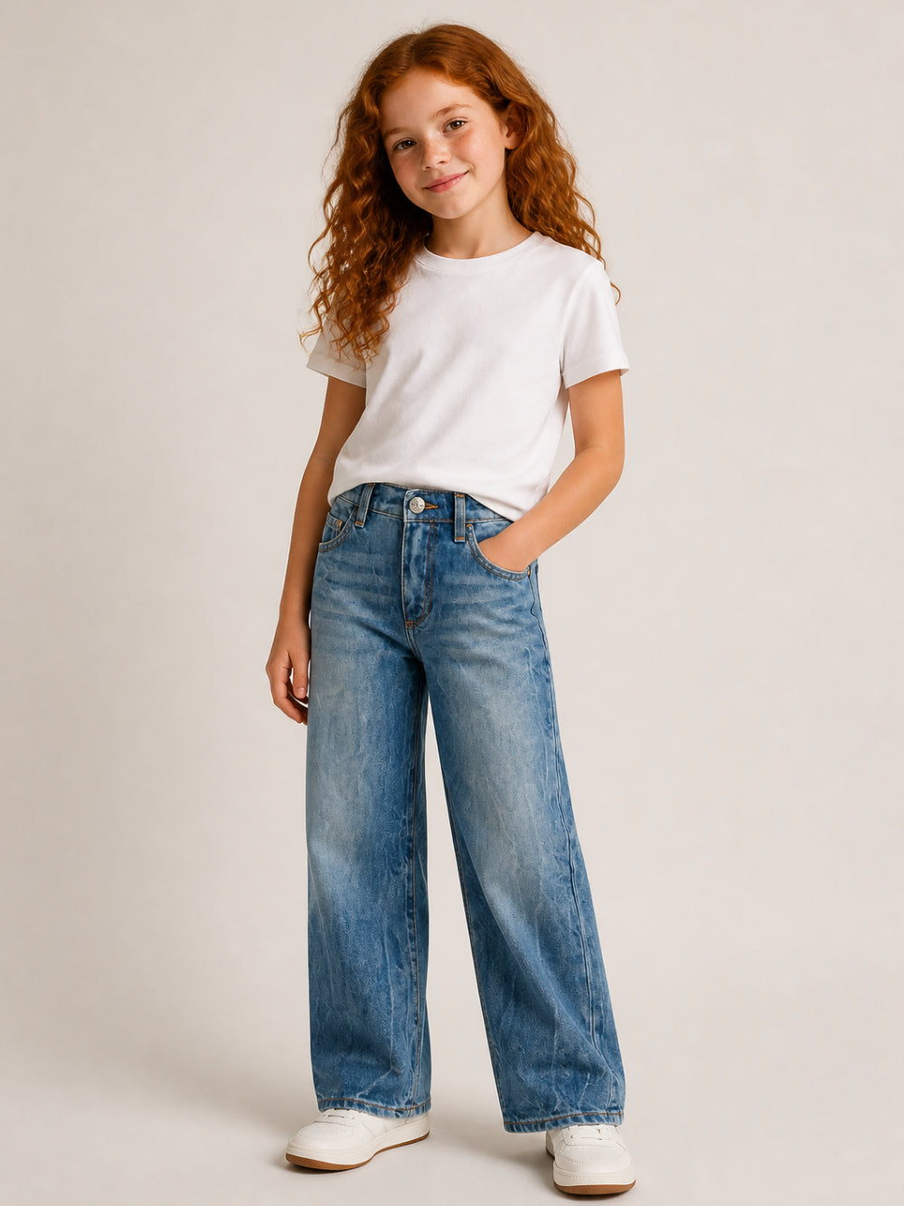 Jeans per bambina John Richmond Kids in denim con stampa logo sul retro RGA26162JE DENIM BLUE MEDIUM JOHN RICHMOND KIDS 