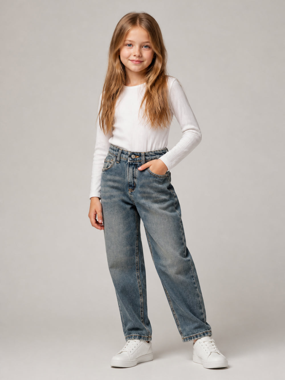 Jeans per bambina John Richmond Kids in denim con finitura sbiadita RGA26187JE DENIM BLUE MEDIUM JOHN RICHMOND KIDS 