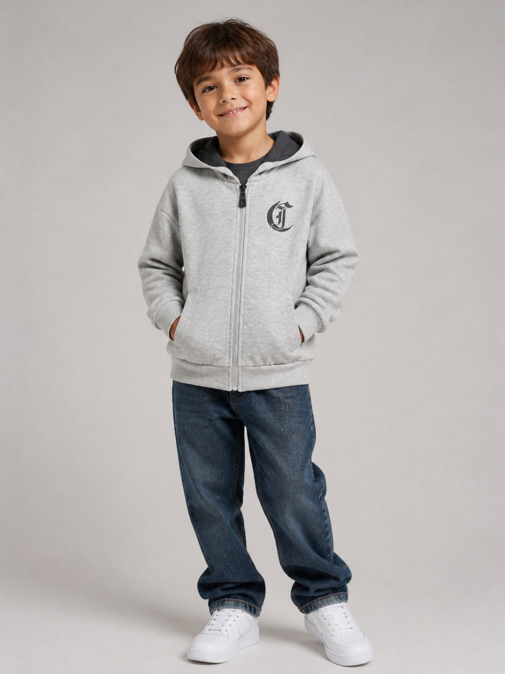 Felpa per bambino Just Cavalli Kids grigia con logo stampato sul davanti JBA26003FE GREY MELANGE JUST CAVALLI KIDS 
