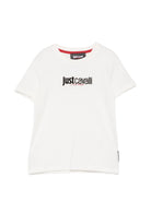 T-shirt per bambino Just Cavalli Kids bianca con logo sul davanti JBA26005TS MARSHMALLOW JUST CAVALLI KIDS 