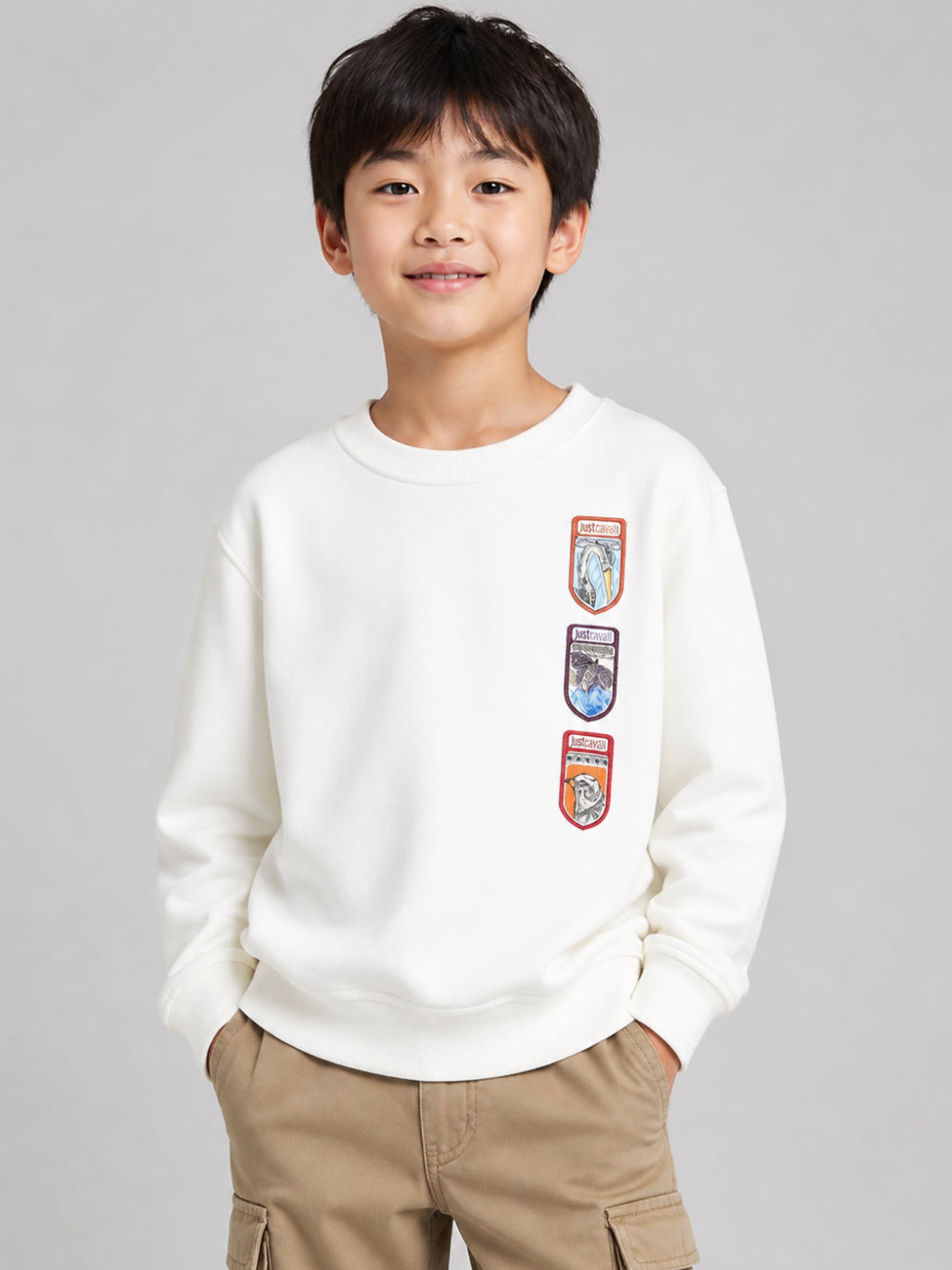 Felpa per bambino Just Cavalli Kids bianca con applicazione JBA26023FE MARSHMALLOW JUST CAVALLI KIDS 