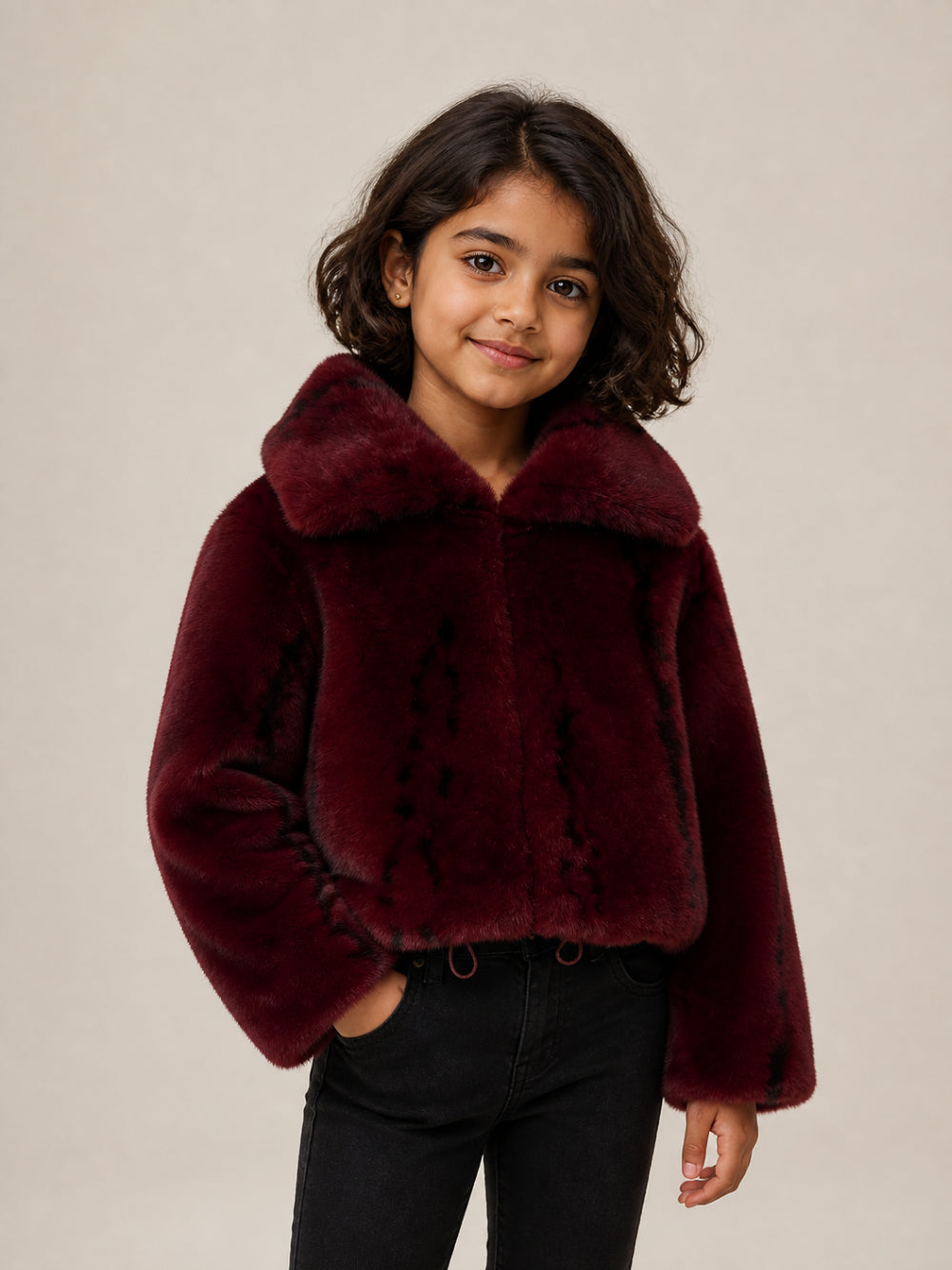 Giacca per bambina Roberto Cavalli Kids bordeaux con finitura in pelliccia sintetica JGA26026PL BORDEAUX JUST CAVALLI KIDS 