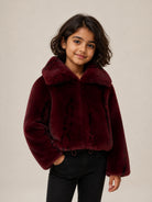 Giacca per bambina Roberto Cavalli Kids bordeaux con finitura in pelliccia sintetica JGA26026PL BORDEAUX JUST CAVALLI KIDS 