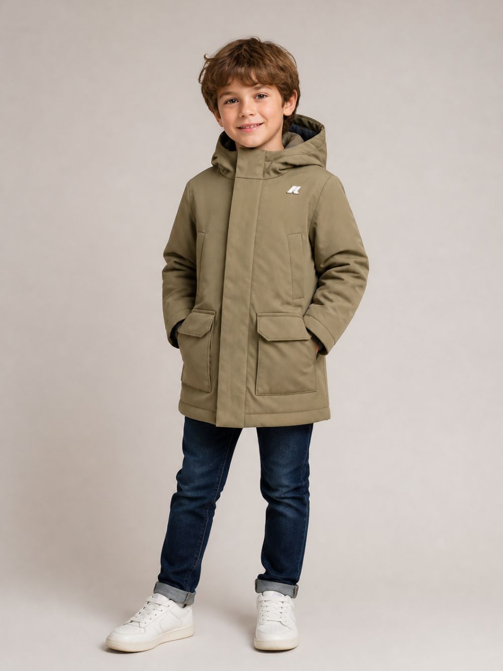 Giubbino P. Jarko Twill Marmotta per bambino K-Way Kids verde con logo in silicone bianco K1128HW DC2 K-WAY KIDS 