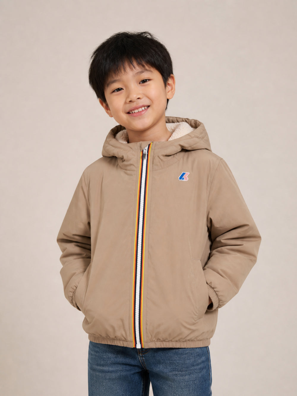Giacca per bambino K Way Kids beige Le Vrai 4.0 Claude Orsetto K7142TW WG9 K-WAY KIDS 