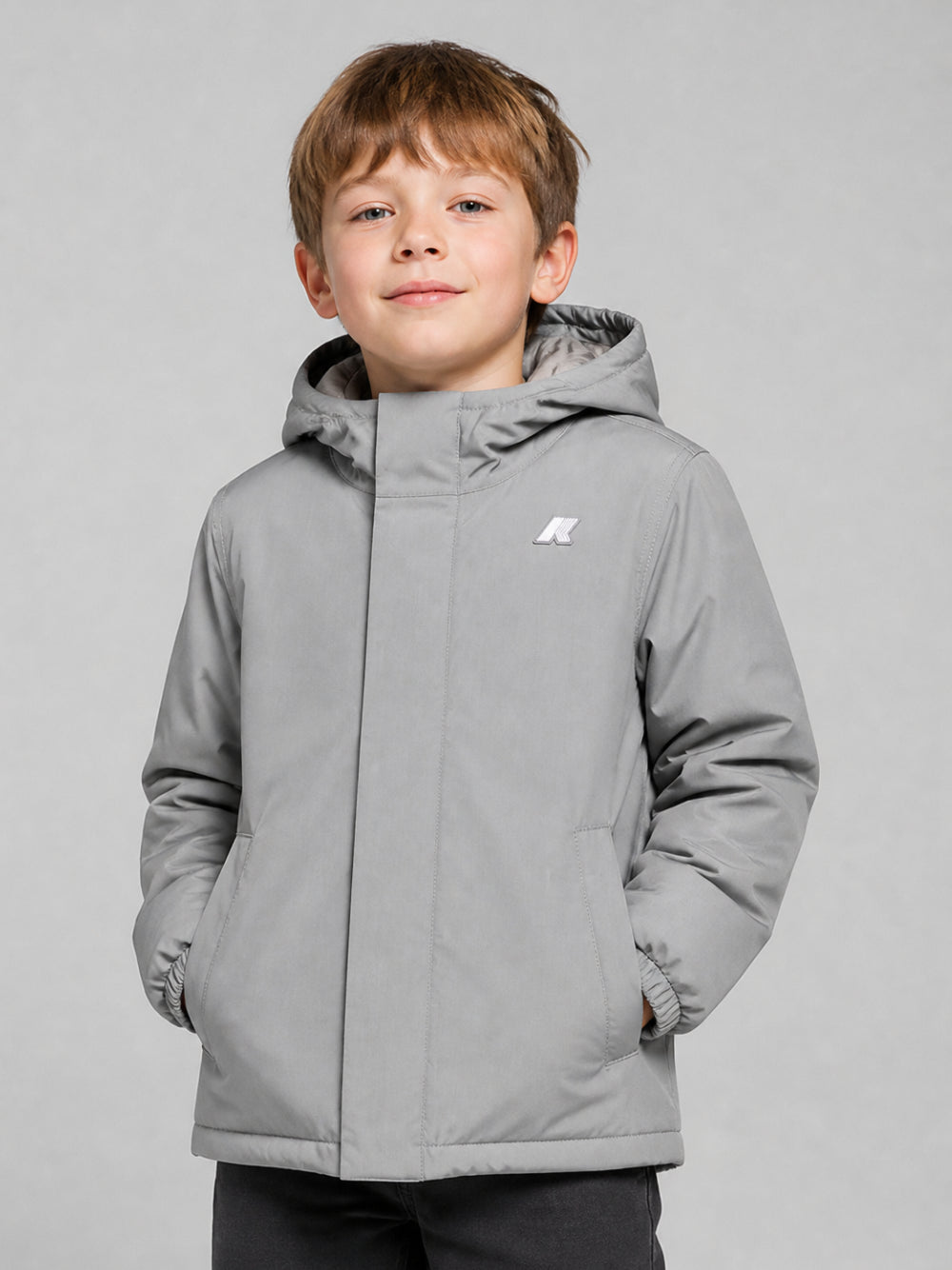 Impermeabile per bambino K Way Kids grigio con cappuccio e logo K8145DW 411 K-WAY KIDS 