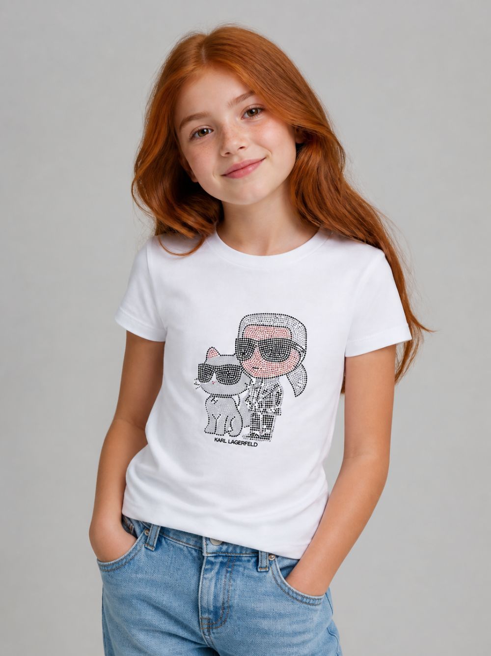 T-shirt per bambina Karl Lagerfeld Kids bianco con dettaglio logo Z31158 10P KARL LAGERFELD KIDS 