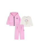 Set tre pezzi per neonata Karl Lagerfeld Kids rosa con stampa Choupette Z31293 47U KARL LAGERFELD KIDS 