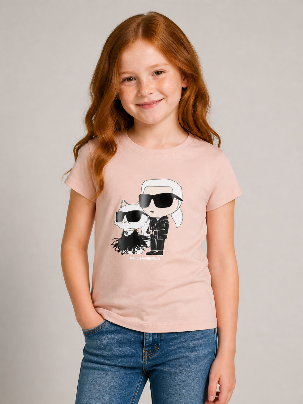 T-shirt per bambina Karl Lagerfeld Kids rosa con stampa grafica Z31308 471 KARL LAGERFELD KIDS 