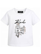 T-shirt per bambina Karl Lagerfeld Kids bianca con stampa grafica Z31313 10P KARL LAGERFELD KIDS 