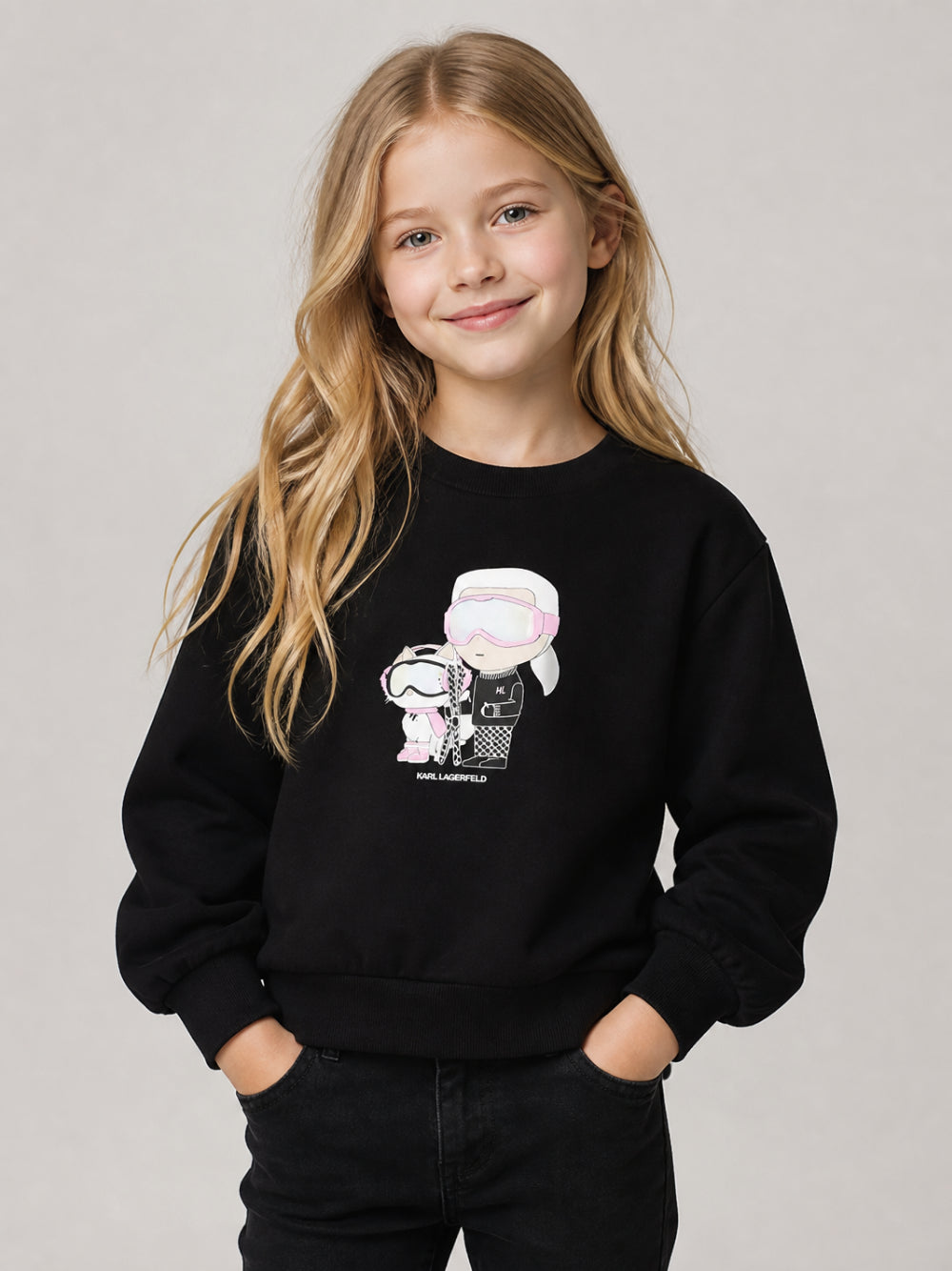 Felpa per bambina Karl Lagerfeld Kids nera con stampa grafica Z31318 09B KARL LAGERFELD KIDS 