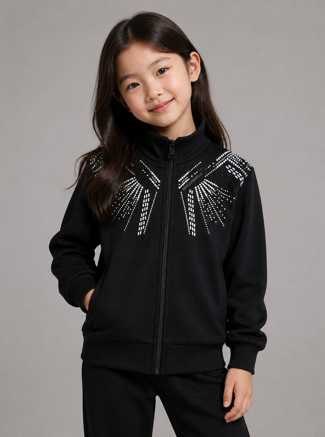 Felpa per bambina Karl Lagerfeld Kids nera con dettagli con strass Z31322 09B KARL LAGERFELD KIDS 