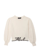Maglione per bambina Karl Lagerfeld Kids bianco con maniche a sbuffo Z31324 182 KARL LAGERFELD KIDS 
