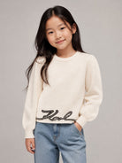 Maglione per bambina Karl Lagerfeld Kids bianco con maniche a sbuffo Z31324 182 KARL LAGERFELD KIDS 