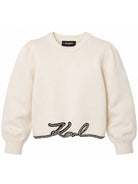 Maglione per bambina Karl Lagerfeld Kids bianco con maniche a sbuffo Z31324 182 KARL LAGERFELD KIDS 