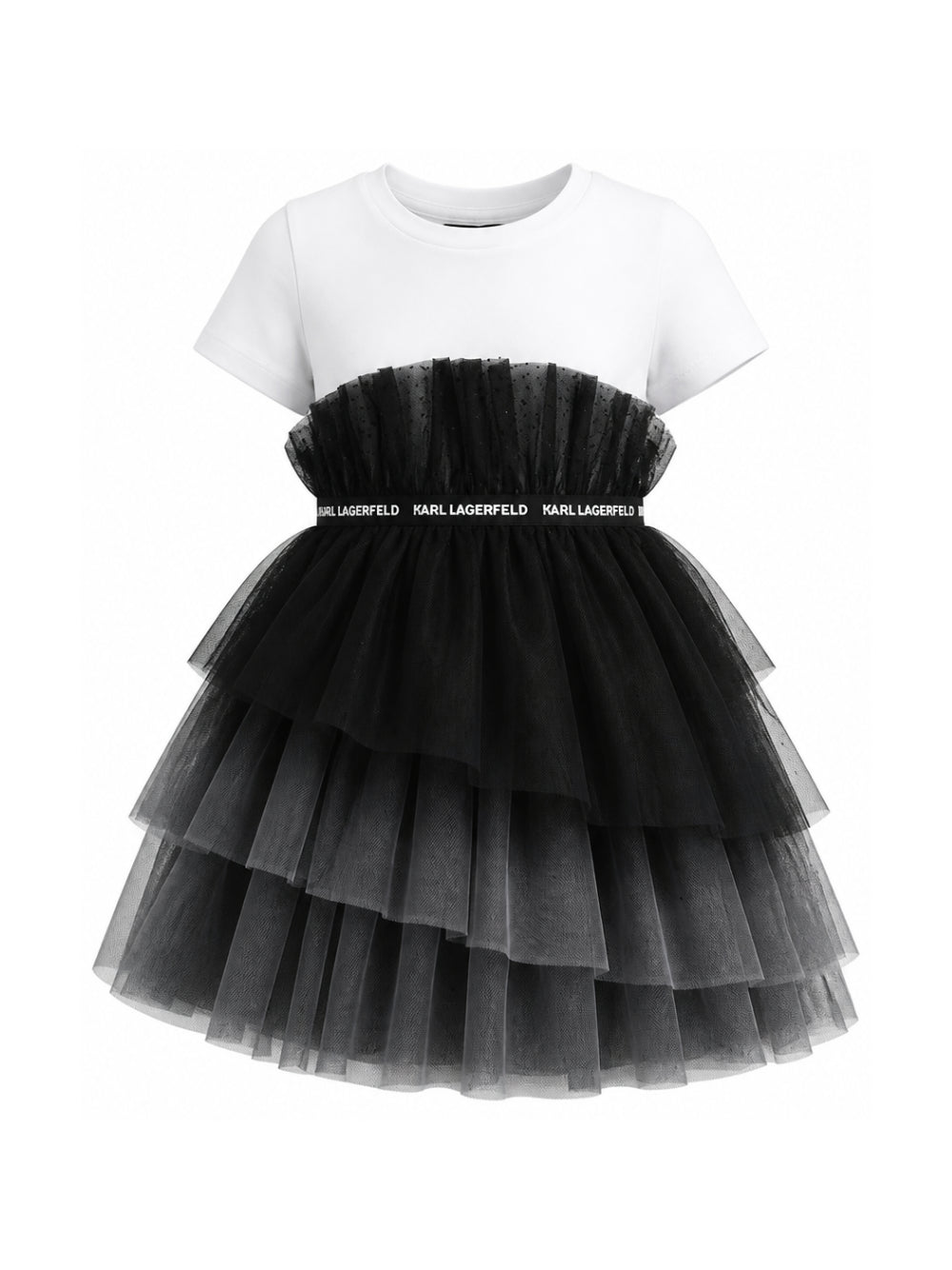 Abito per bambina Karl Lagerfeld Kids bianco e nero con ruches Z31326 N50 KARL LAGERFELD KIDS 