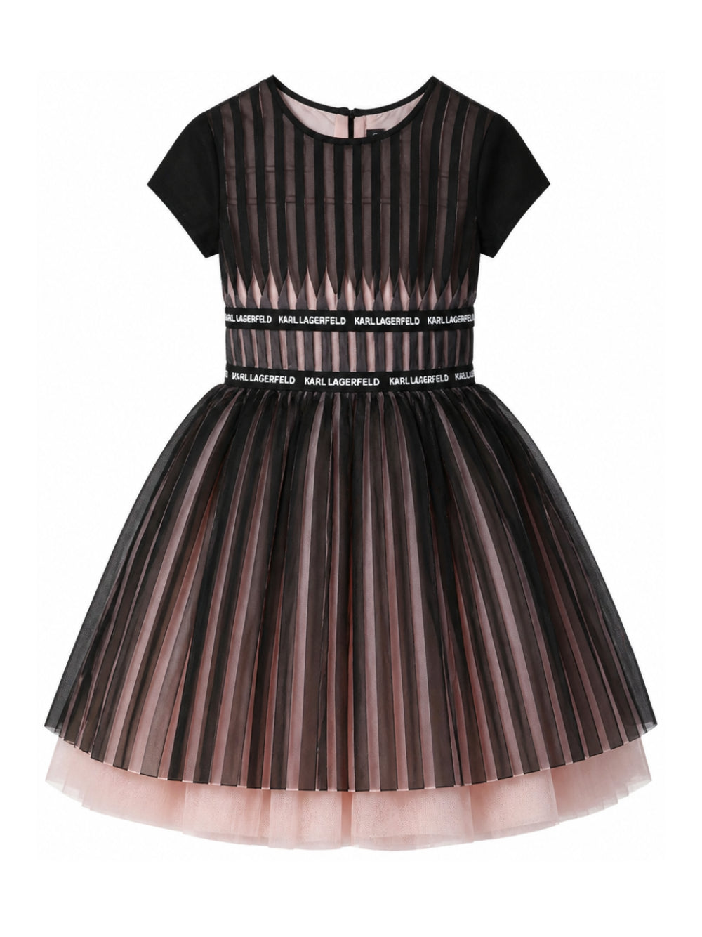 Abito per bambina Karl Lagerfeld Kids nero e rosa con motivo plissettato Z31327 M94 KARL LAGERFELD KIDS 