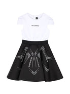 Abito svasato per bambina Karl Lagerfeld Kids bianco e nero con strass Z31328 M41 KARL LAGERFELD KIDS 