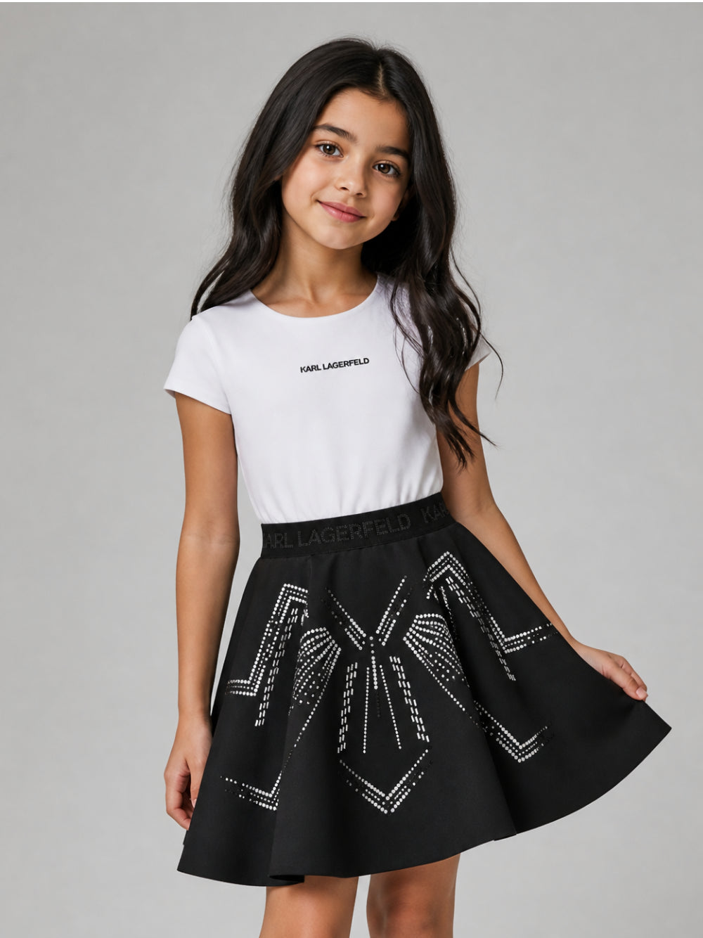 Abito svasato per bambina Karl Lagerfeld Kids bianco e nero con strass Z31328 M41 KARL LAGERFELD KIDS 