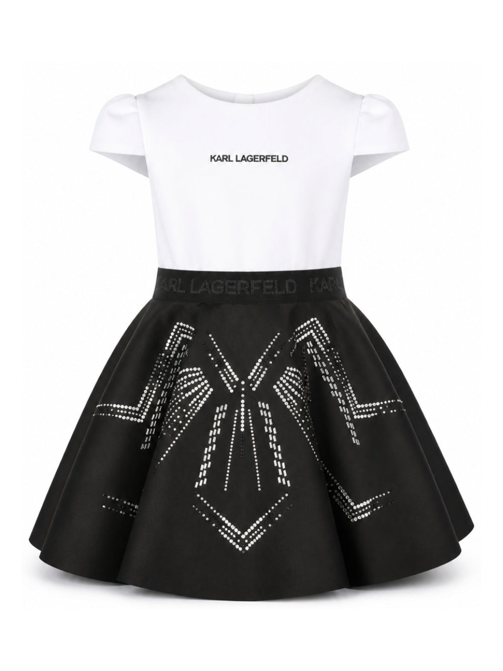 Abito svasato per bambina Karl Lagerfeld Kids bianco e nero con strass Z31328 M41 KARL LAGERFELD KIDS 