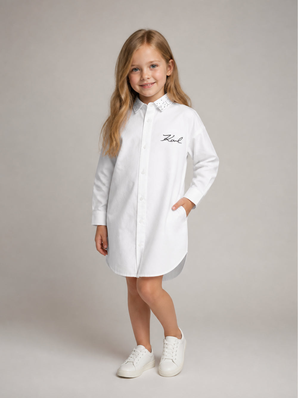 Chemisier per bambina Karl Lagerfeld Kids bianco con decorazione Z31332 10P KARL LAGERFELD KIDS 