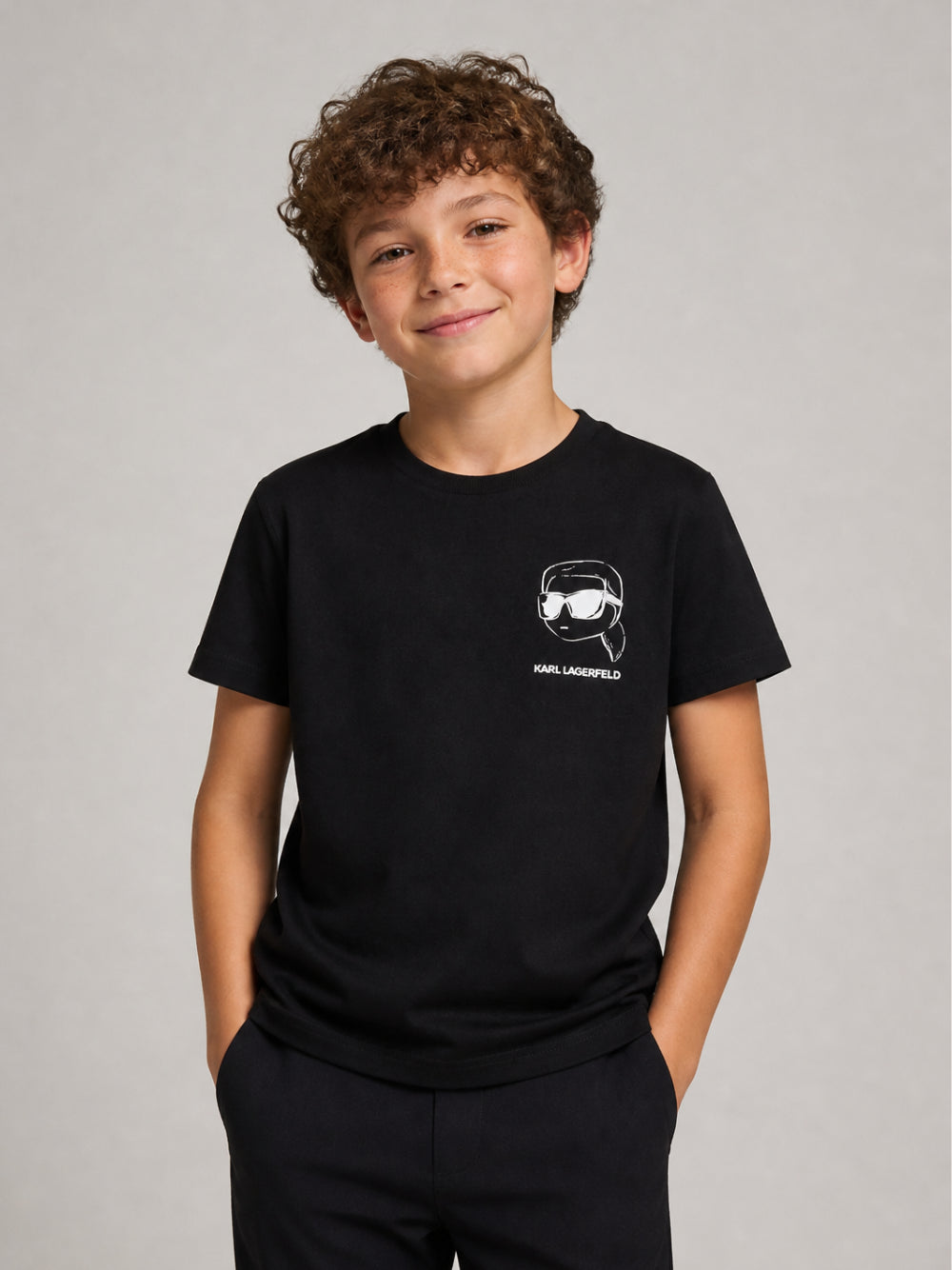 T-shirt per bambino Karl Lagerfeld Kids nera con stampa grafica Z31359 09B KARL LAGERFELD KIDS 
