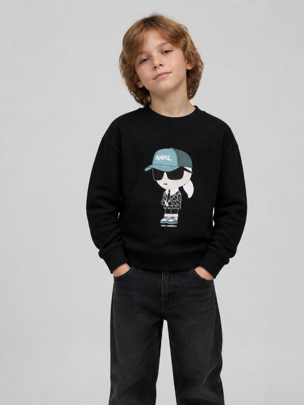 Felpa per bambino Karl Lagerfeld Kids nera con stampa grafica Z31370 09B KARL LAGERFELD KIDS 