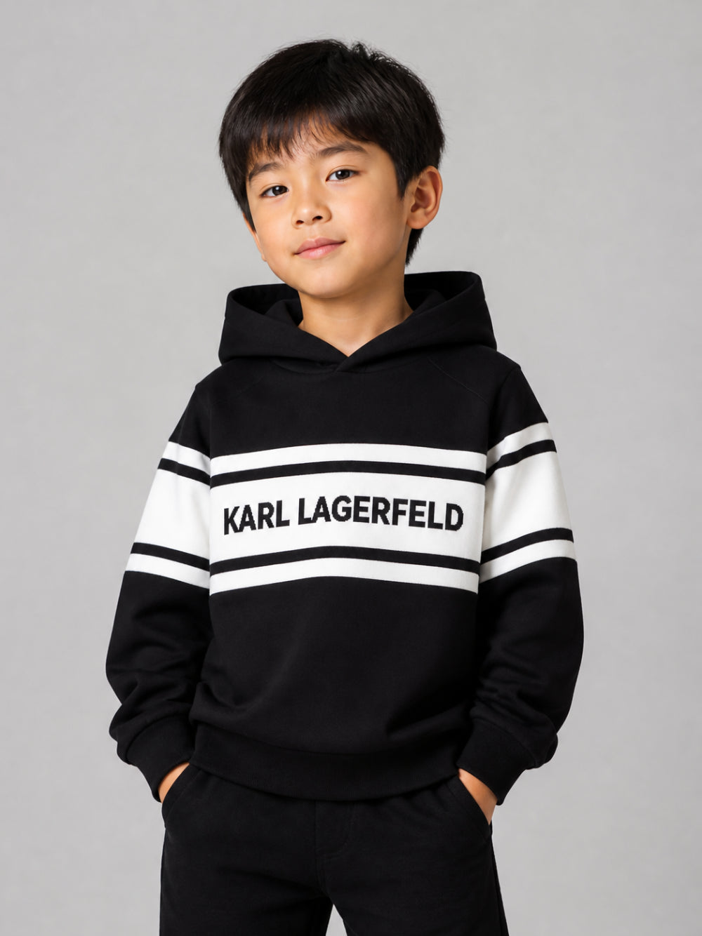 Felpa per bambino Karl Lagerfeld Kids nera con logo a intarsio Z31381 09B KARL LAGERFELD KIDS 