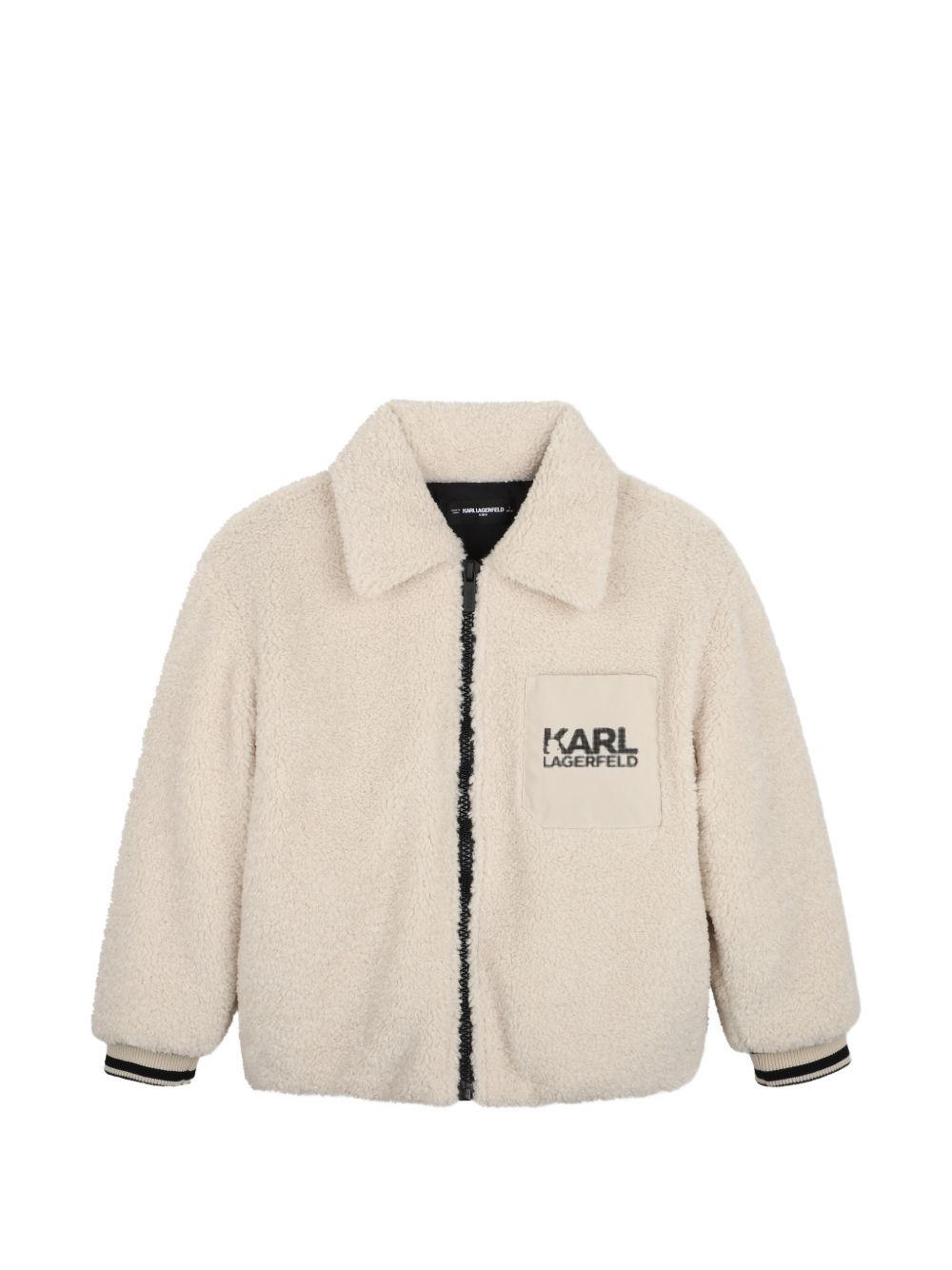 Giacca per bambino Karl Lagerfeld Kids crema in shearling sintetico con logo Z31392 184 KARL LAGERFELD KIDS 