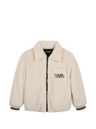 Giacca per bambino Karl Lagerfeld Kids crema in shearling sintetico con logo Z31392 184 KARL LAGERFELD KIDS 