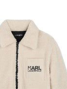 Giacca per bambino Karl Lagerfeld Kids crema in shearling sintetico con logo Z31392 184 KARL LAGERFELD KIDS 