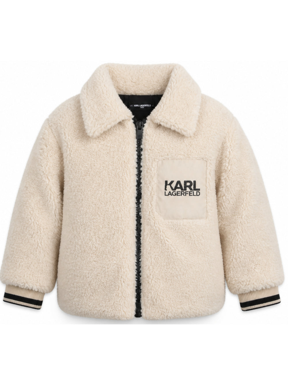 Giacca per bambino Karl Lagerfeld Kids crema in shearling sintetico con logo Z31392 184 KARL LAGERFELD KIDS 