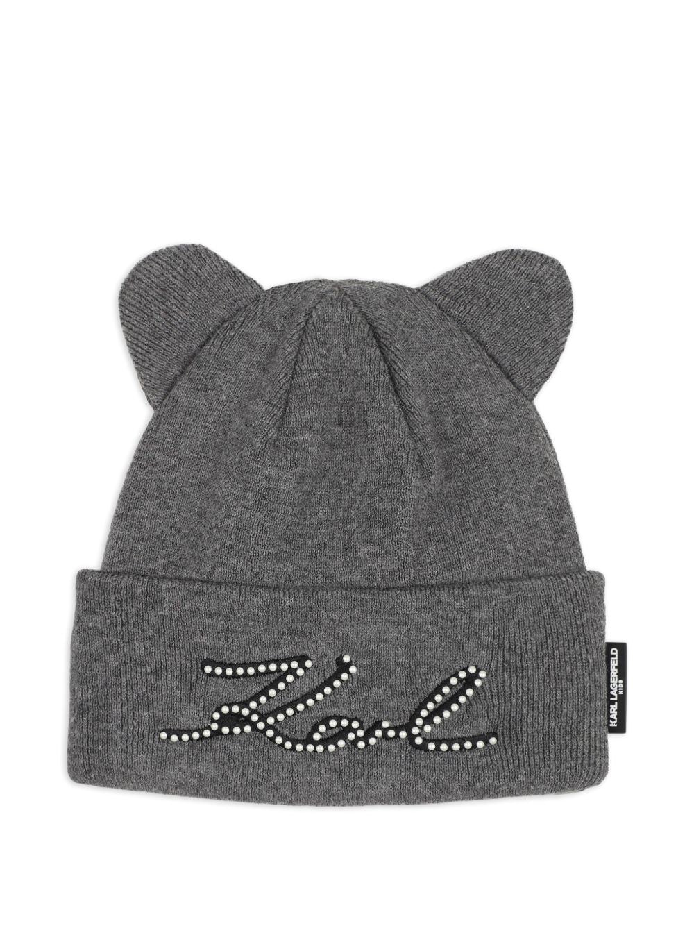 Berretto per bambina Karl Lagerfeld Kids grigio con perle sintetiche e dettaglio orecchie Z31423 A19 KARL LAGERFELD KIDS 