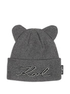 Berretto per bambina Karl Lagerfeld Kids grigio con perle sintetiche e dettaglio orecchie Z31423 A19 KARL LAGERFELD KIDS 