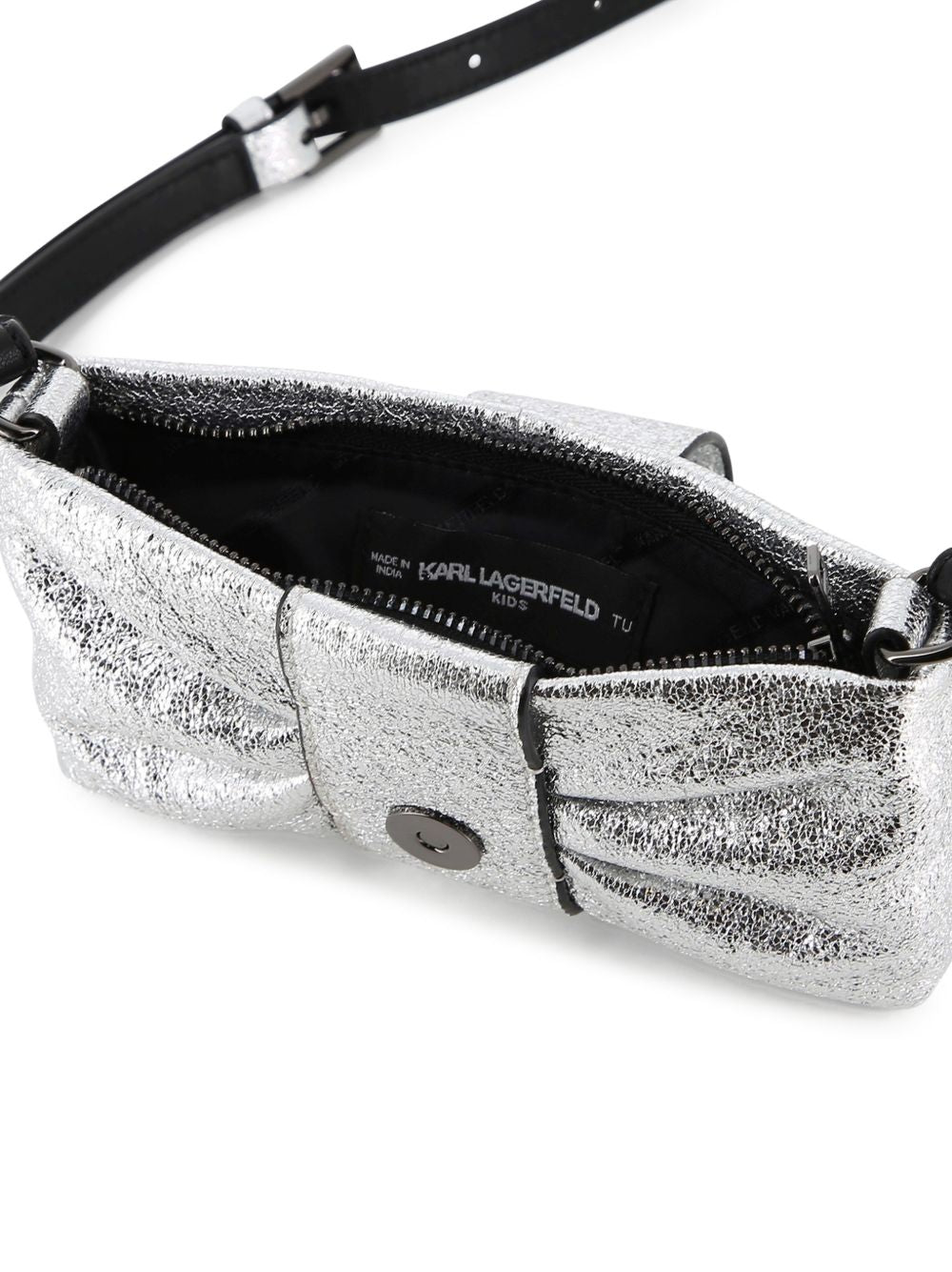 Borsa a tracolla per bambina Karl Lagerfeld Kids argento Ikon Choupette con dettaglio a fiocco Z31435 016 KARL LAGERFELD KIDS 