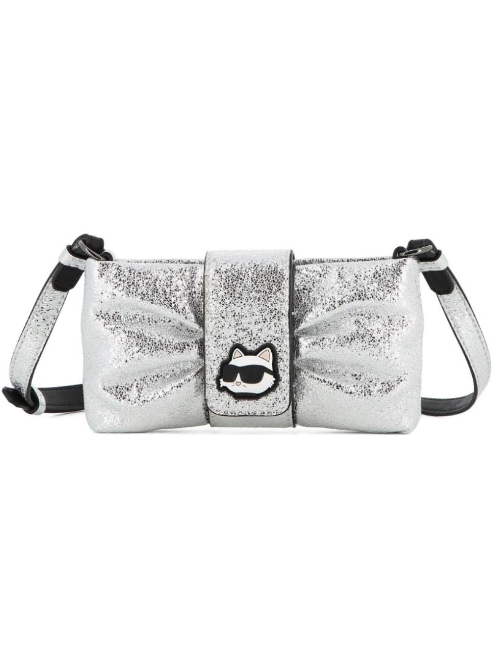Borsa a tracolla per bambina Karl Lagerfeld Kids argento Ikon Choupette con dettaglio a fiocco Z31435 016 KARL LAGERFELD KIDS 