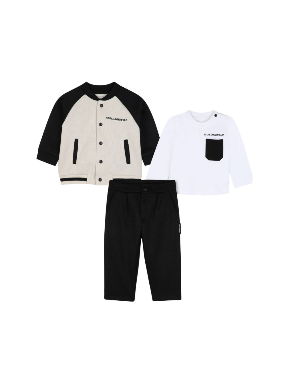 Set tre pezzi per neonato Karl Lagerfeld Kids nero con logo sul davanti Z31485 09B KARL LAGERFELD KIDS 