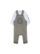 Set t-shirt e salopette per neonato Karl Lagerfeld Kids verde con logo sul davanti Z31494 65B KARL LAGERFELD KIDS 