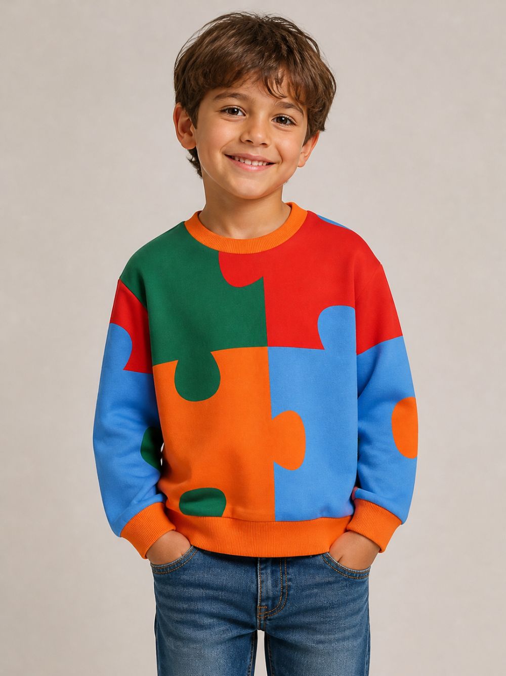 Felpa per bambino Kenzo Kids arancione con design puzzle K61926 Z41 KENZO KIDS 