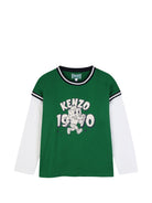 T-shirt per bambino Kenzo Kids verde con maniche a contrasto K61931 651 KENZO KIDS 