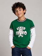 T-shirt per bambino Kenzo Kids verde con maniche a contrasto K61931 651 KENZO KIDS 