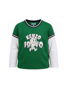 T-shirt per bambino Kenzo Kids verde con maniche a contrasto K61931 651 KENZO KIDS 