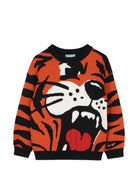 Maglione per bambino Kenzo Kids arancione e nero con motivo tigre a intarsio K61939 E10 KENZO KIDS 