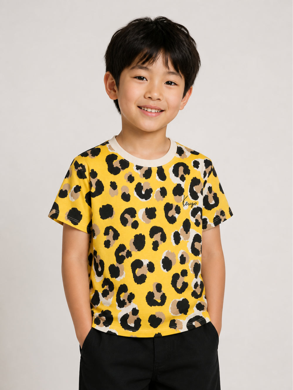 T-shirt per bambino Kenzo Kids beige con stampa animalier K61961 563 KENZO KIDS 