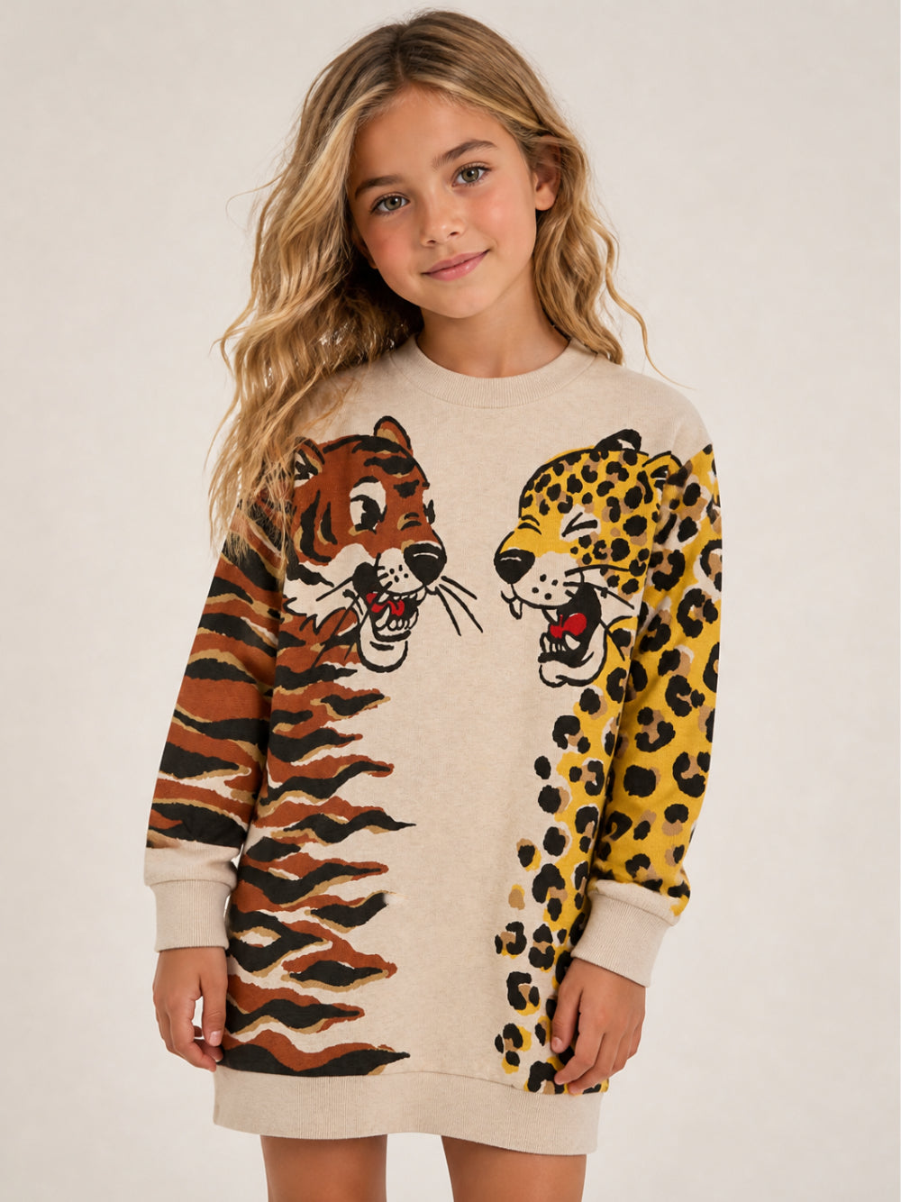 Abito per bambina Kenzo Kids beige con stampa animalier K61969 230 KENZO KIDS 