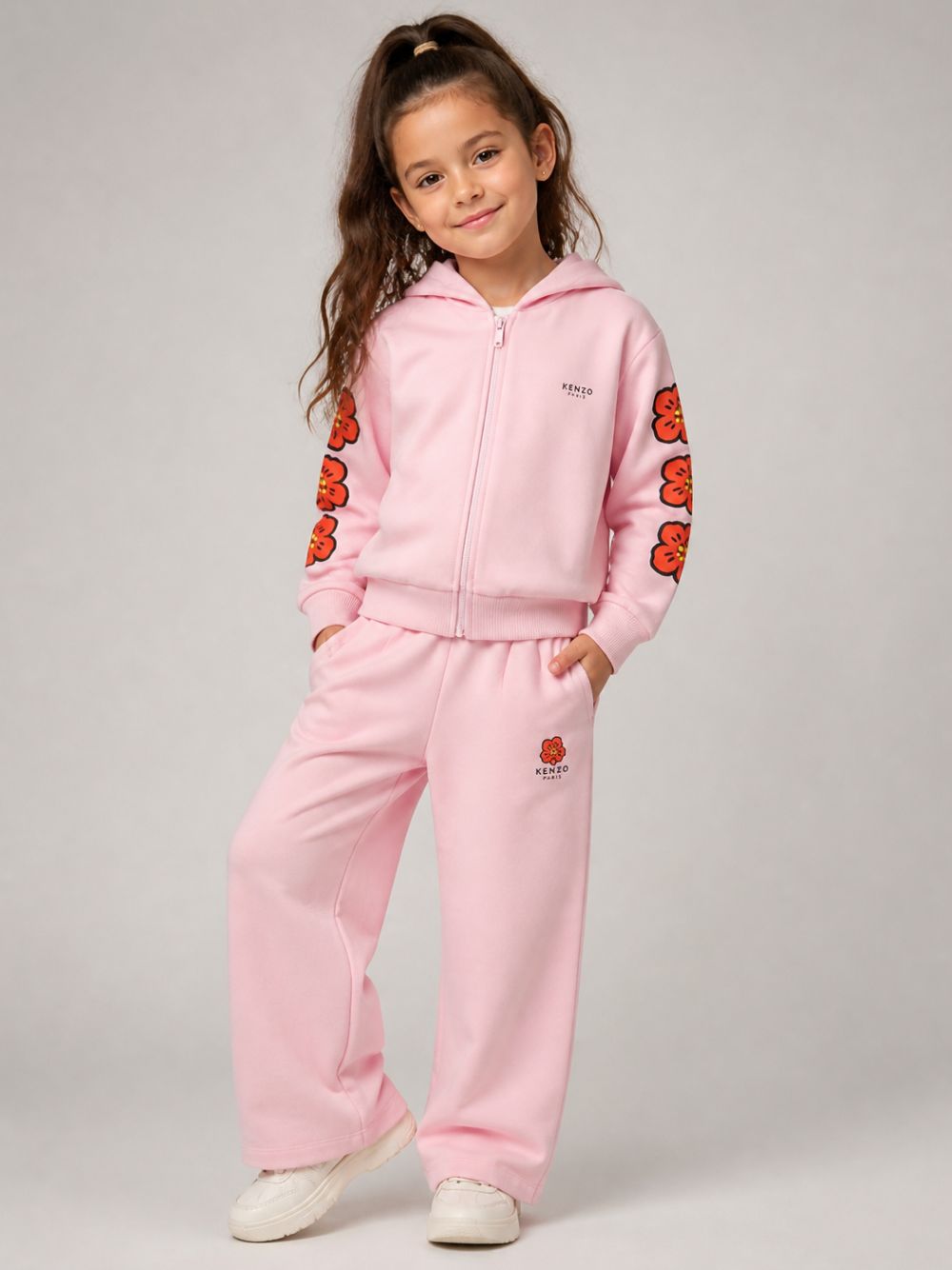 Tuta per bambina Kenzo Kids rosa con stampa Boke Flower K62003 44F KENZO KIDS 