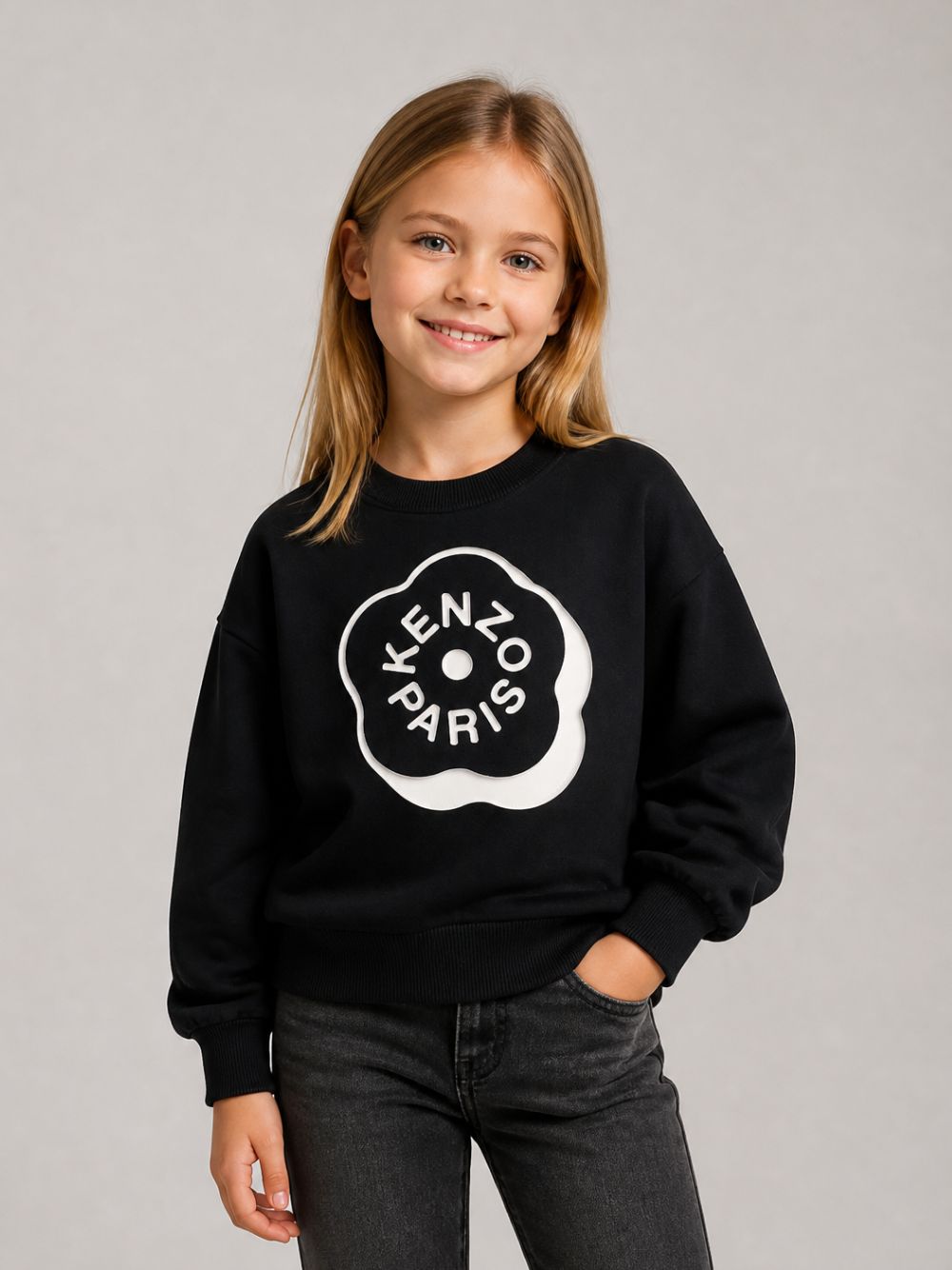 Felpa per bambina Kenzo Kids nera con stampa grafica Boke Flower K62016 09B KENZO KIDS 