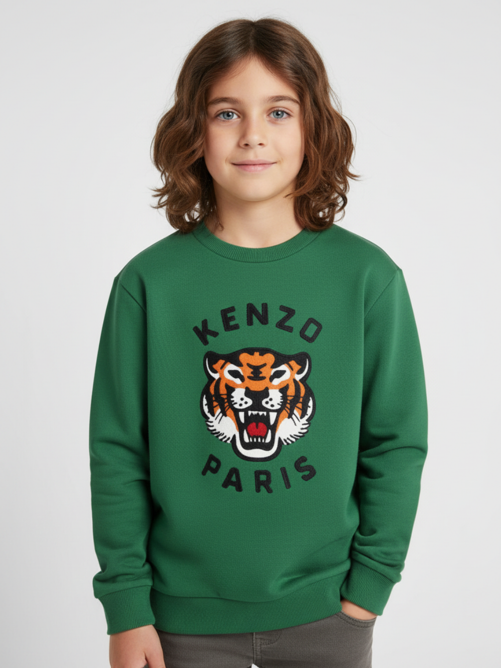 Felpa per bambino Kenzo Kids verde con stampa logo sul davanti K62029 651 KENZO KIDS 